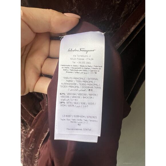 Salvatore Ferragamo Belted Draped Velvet Crushed-velvet Dress Size 40 (US 6 )NWT - Picture 14 of 15